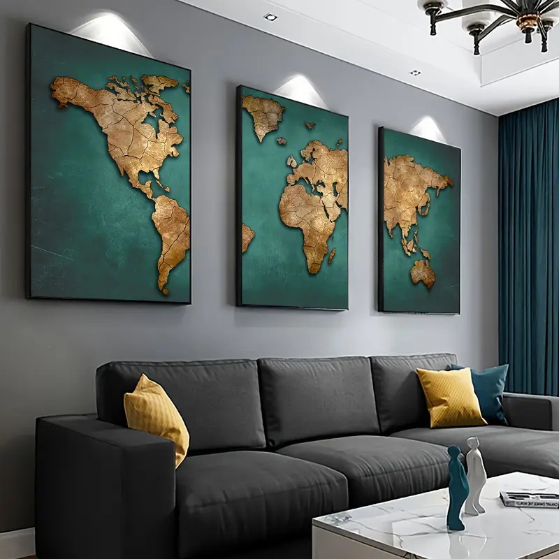 Star Map Poster - Retro peta dunia 3 pcs/set kanvas